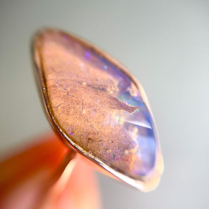 Zion Dali Australian Opal Ring by NIXIN Jewelry shown magnified. Natural opal ring.